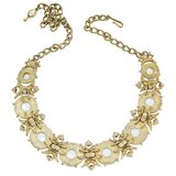 MCM Sarah Coventry Snow Princess - Demi Parure - Gold Tone And White Cabochons – Collectible vintage item