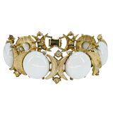 MCM Sarah Coventry Snow Princess - Demi Parure - Gold Tone And White Cabochons – Collectible vintage item