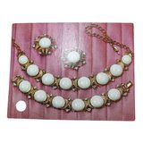 MCM Sarah Coventry Snow Princess - Demi Parure - Gold Tone And White Cabochons – Collectible vintage item