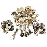 Vintage Dragon’s Breath Glass & Watermelon AB Rhinestone Brooch Clip Earrings Set – Rare Vintage Item