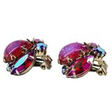 Vintage Dragon’s Breath Glass & Watermelon AB Rhinestone Brooch Clip Earrings Set – Rare Vintage Item