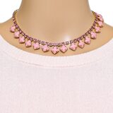 Vintage Mid Century Pink Rhinestone Choker Necklace & Clip Earrings Set Gold Tone – Rare Vintage Item