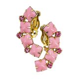 Vintage Mid Century Pink Rhinestone Choker Necklace & Clip Earrings Set Gold Tone – Rare Vintage Item
