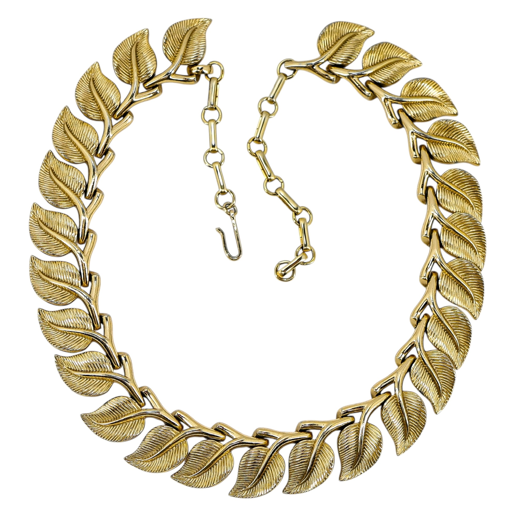 Crown Trifari Gold Tone Sculptural Leaves Full Parure 4 Piece Jewelry Suite Set image 3