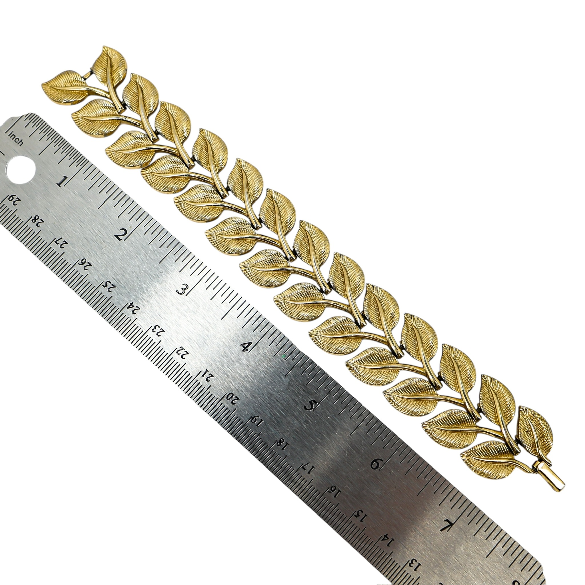 Crown Trifari Gold Tone Sculptural Leaves Full Parure 4 Piece Jewelry Suite Set image 5