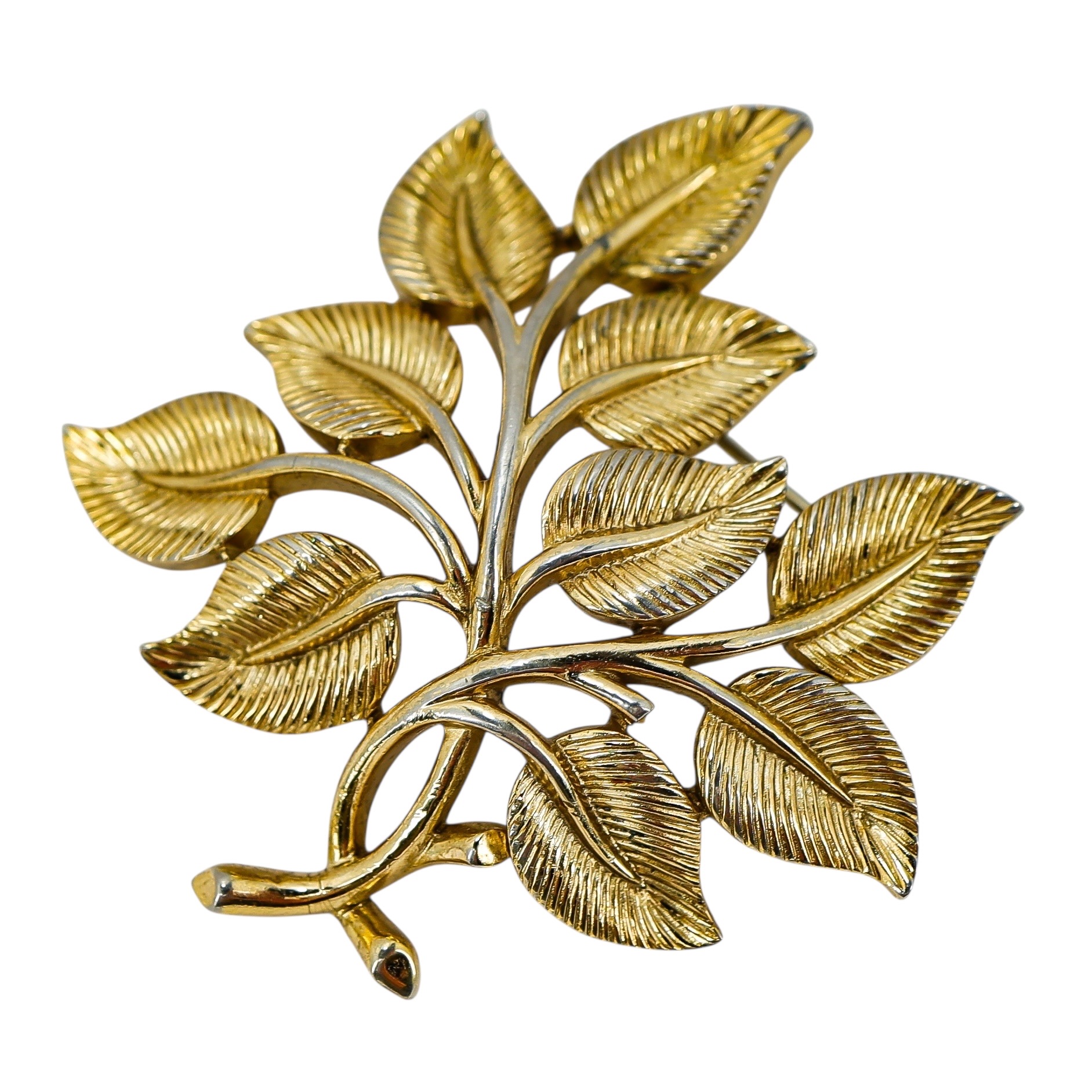 Crown Trifari Gold Tone Sculptural Leaves Full Parure 4 Piece Jewelry Suite Set image 7