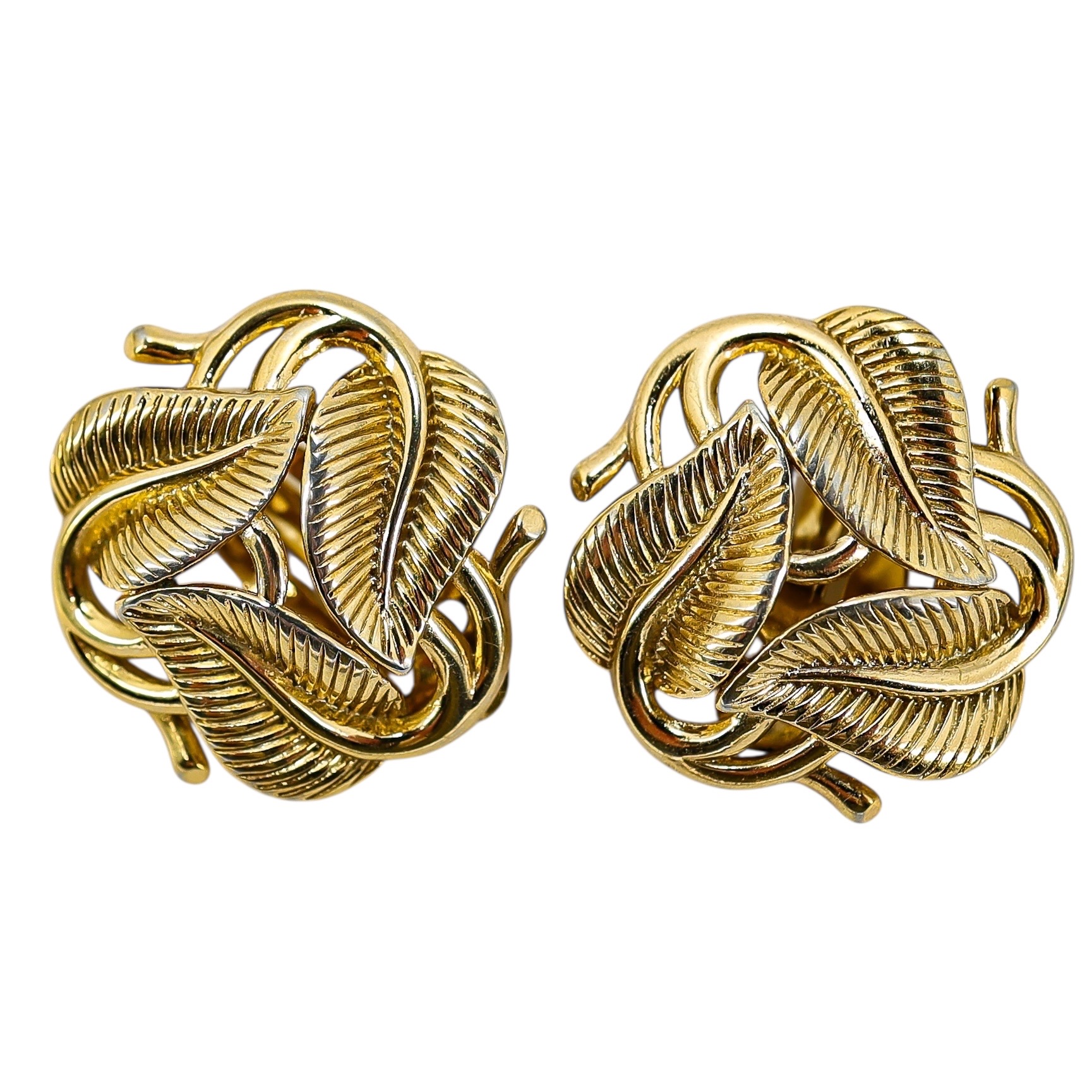 Crown Trifari Gold Tone Sculptural Leaves Full Parure 4 Piece Jewelry Suite Set image 10