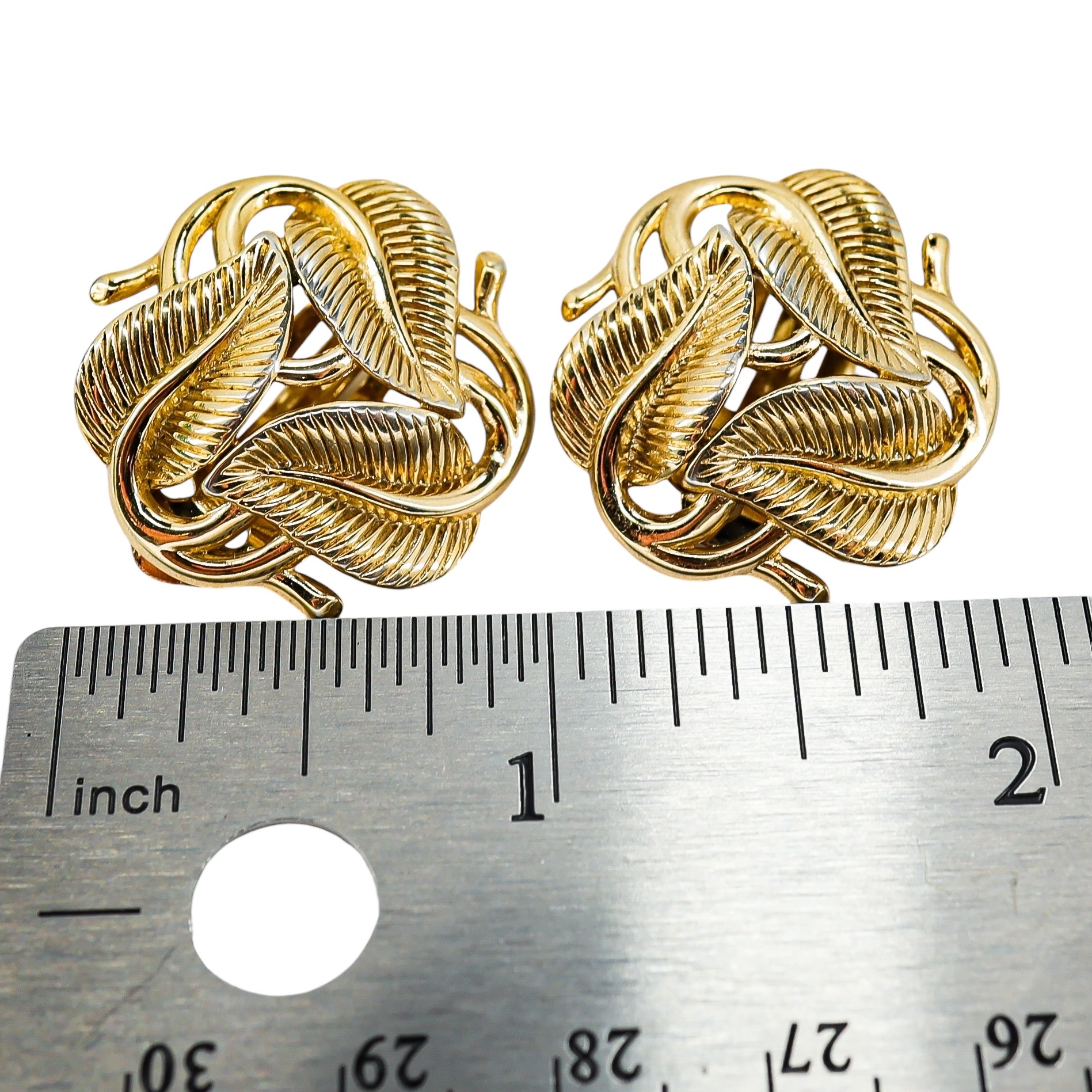 Crown Trifari Gold Tone Sculptural Leaves Full Parure 4 Piece Jewelry Suite Set image 12