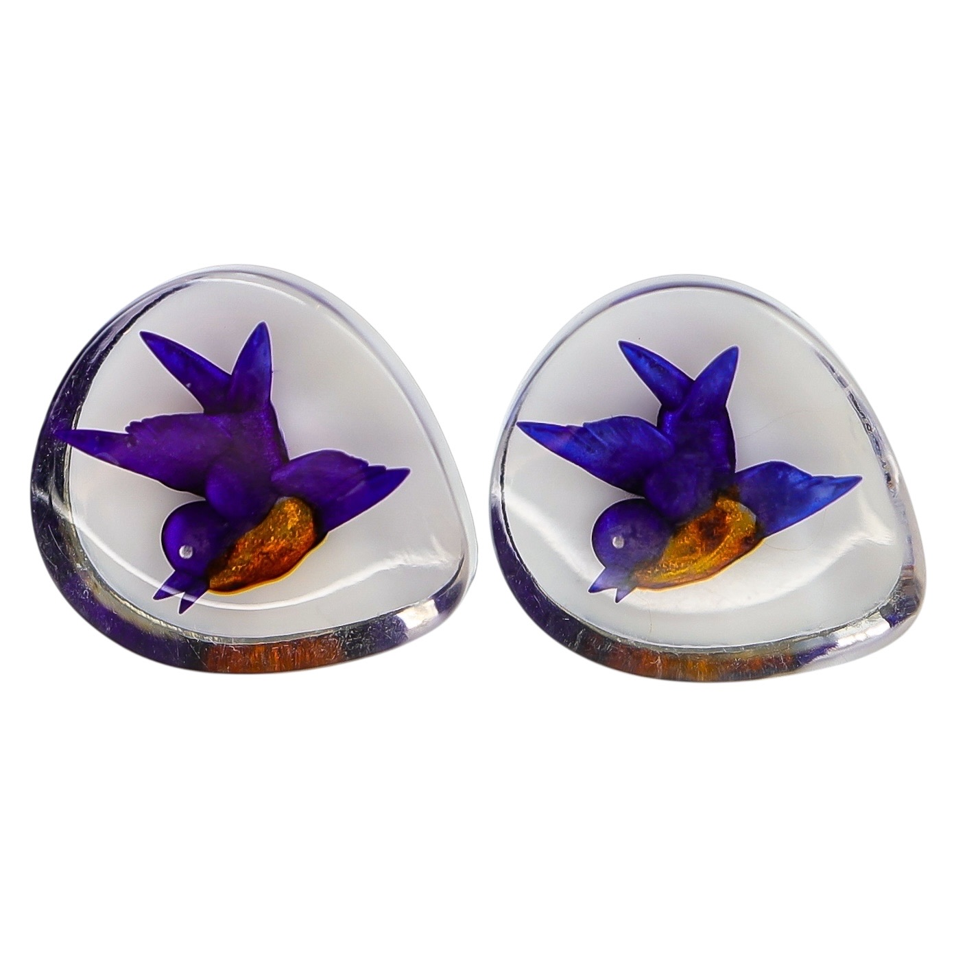 Vintage Lucite Bird Pendant Necklace & Earrings Set – Reverse-Carved / Embedded Design image 3