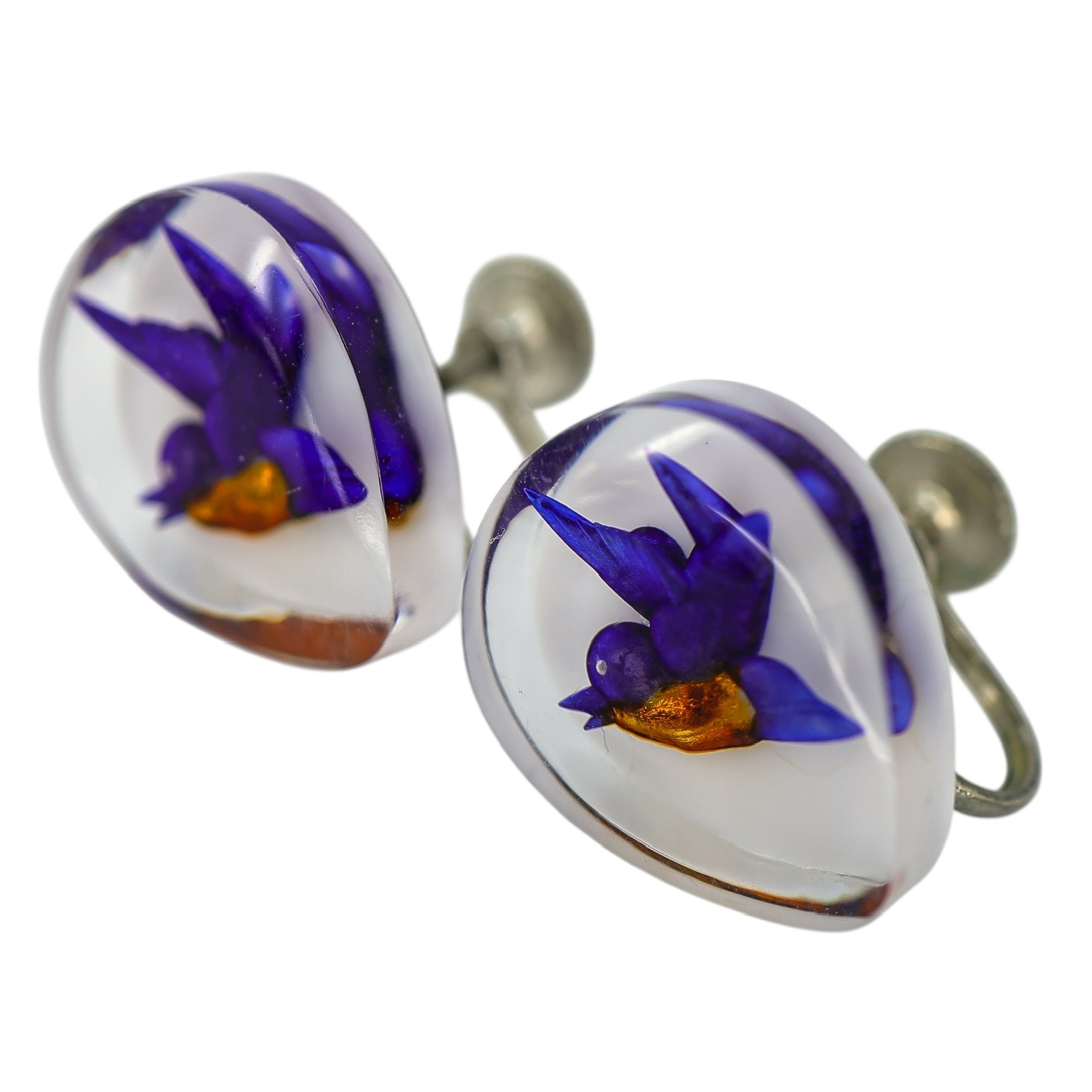 Vintage Lucite Bird Pendant Necklace & Earrings Set – Reverse-Carved / Embedded Design image 4