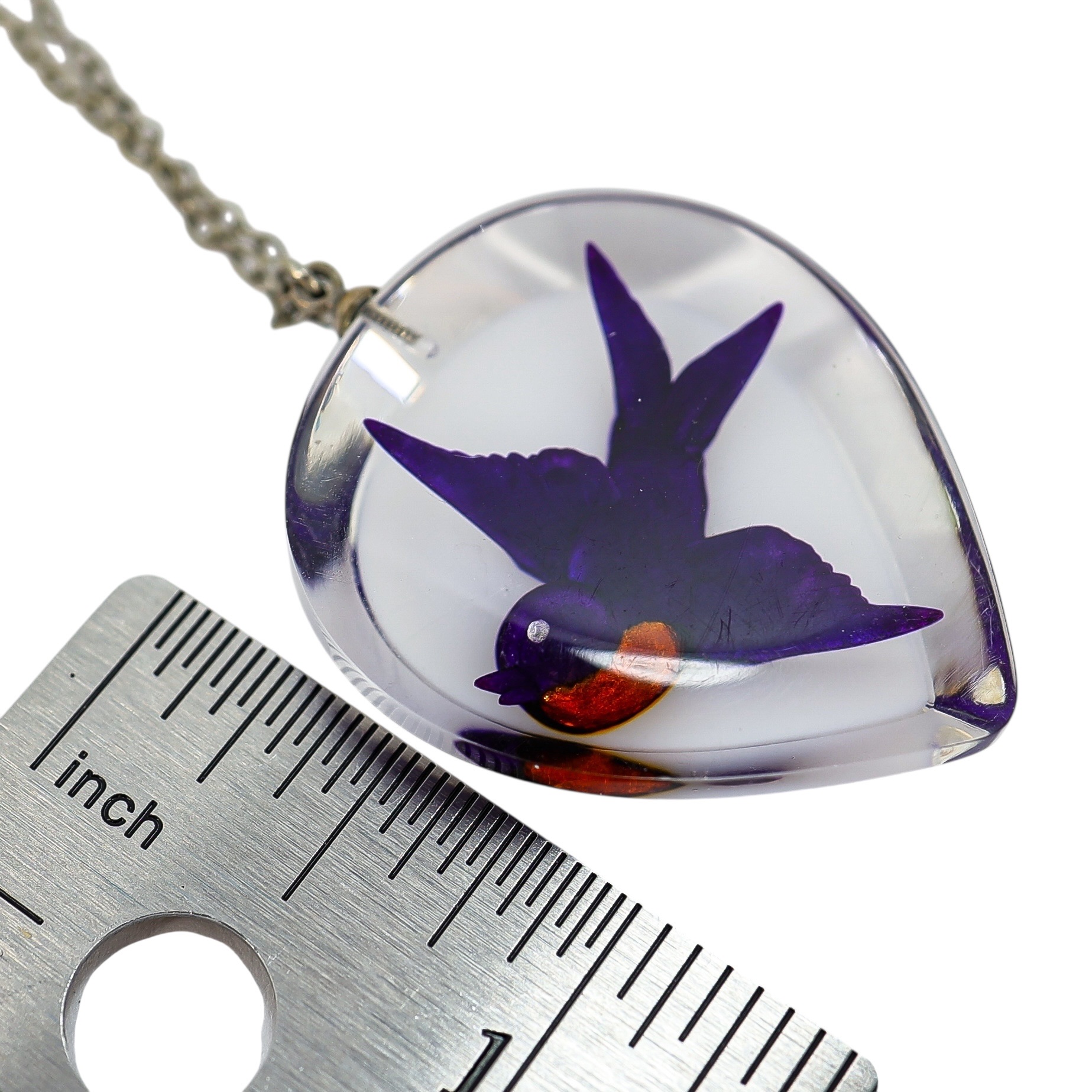 Vintage Lucite Bird Pendant Necklace & Earrings Set – Reverse-Carved / Embedded Design image 7