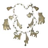 Mexican Folk Art Wedding Necklace Earrings Set With Cats And Chiming Beads – Rare collectible vintage item 