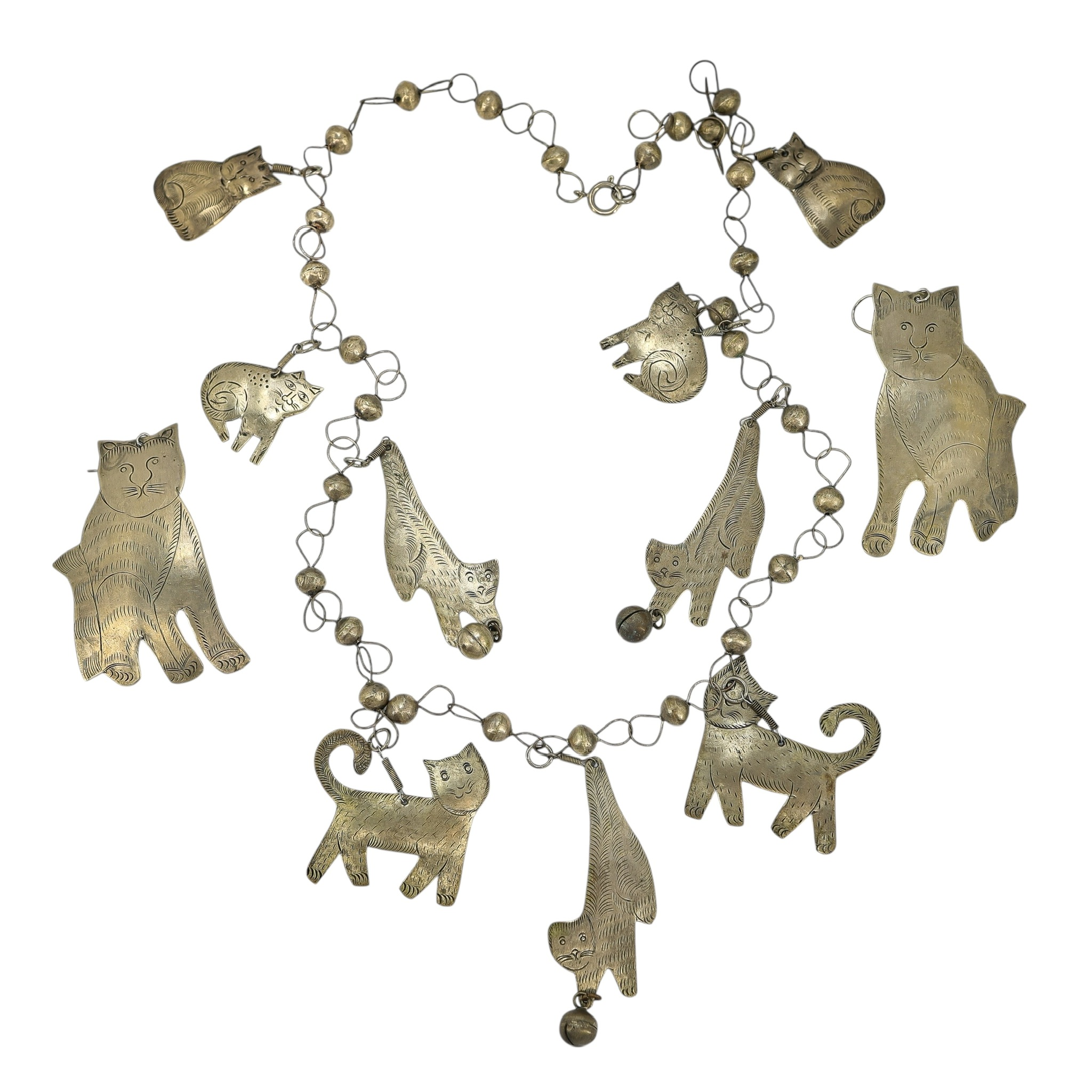 Mexican Folk Art Wedding Necklace Earrings Set With Cats And Chiming Beads