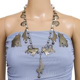 Mexican Folk Art Wedding Necklace Earrings Set With Cats And Chiming Beads – Rare collectible vintage item 