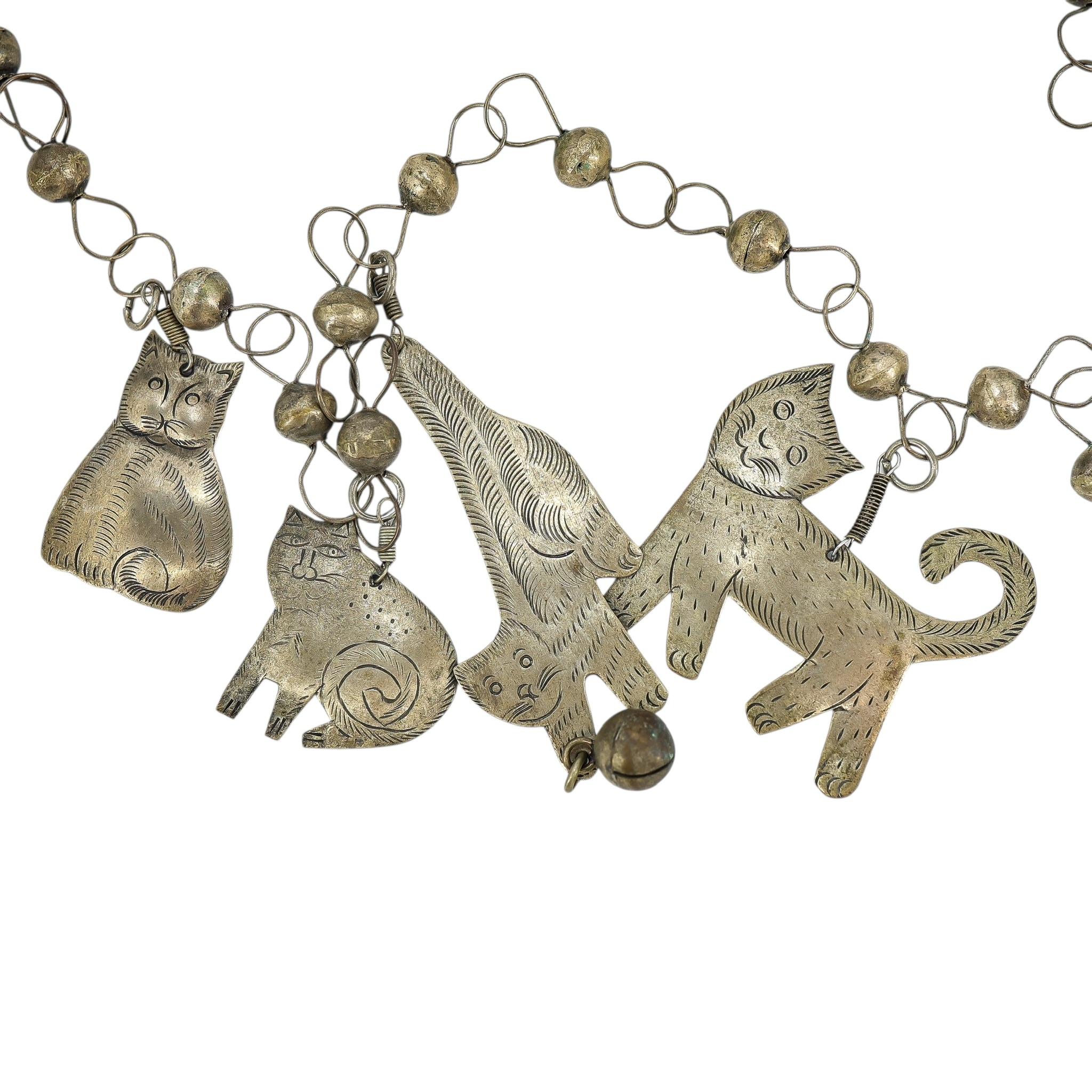 Mexican Folk Art Wedding Necklace Earrings Set With Cats And Chiming Beads image 7