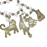 Mexican Folk Art Wedding Necklace Earrings Set With Cats And Chiming Beads – Rare collectible vintage item 