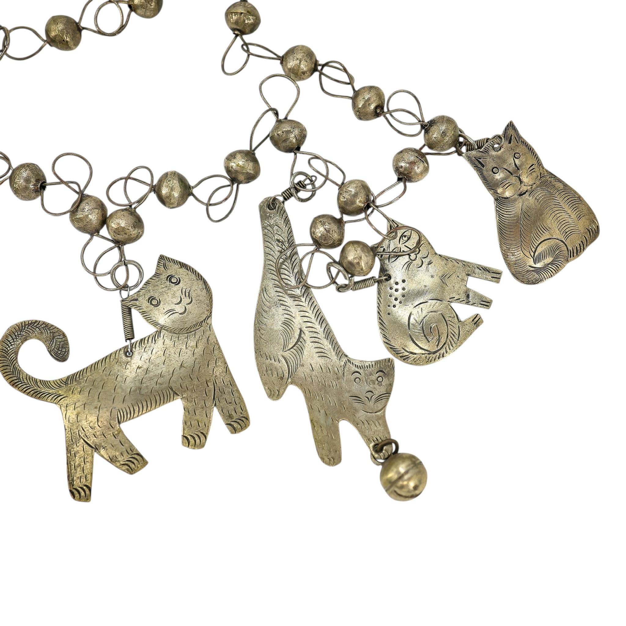 Mexican Folk Art Wedding Necklace Earrings Set With Cats And Chiming Beads image 8