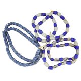 Vintage African Recycled Powder Glass Krobo Beads Large White Blue – Collectible vintage item