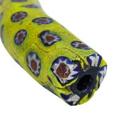 Large 56mm Antique Venetian Millefiori Faceted Elbow Trade Bead Yellow Floral – Rare collectible vintage item 