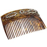 Vintage Art Deco Faux Tortoise Acetate Hair Comb Applied Filigree & Rhinestones – Rare collectible vintage item 