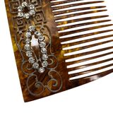 Vintage Art Deco Faux Tortoise Acetate Hair Comb Applied Filigree & Rhinestones – Rare collectible vintage item 