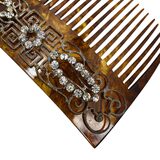 Vintage Art Deco Faux Tortoise Acetate Hair Comb Applied Filigree & Rhinestones – Rare collectible vintage item 