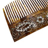 Vintage Art Deco Faux Tortoise Acetate Hair Comb Applied Filigree & Rhinestones – Rare collectible vintage item 