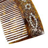 Vintage Art Deco Faux Tortoise Acetate Hair Comb Applied Filigree & Rhinestones – Rare collectible vintage item 