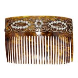 Vintage Art Deco Faux Tortoise Acetate Hair Comb Applied Filigree & Rhinestones – Rare collectible vintage item 