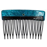 Vintage 30s–50s French Hair Comb Teal Marbled Acetate Applied Filigree – Rare collectible vintage item 