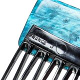Vintage 30s–50s French Hair Comb Teal Marbled Acetate Applied Filigree – Rare collectible vintage item 