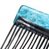 Vintage 30s–50s French Hair Comb Teal Marbled Acetate Applied Filigree – Rare collectible vintage item 