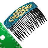 Vintage 30s–50s French Hair Comb Teal Marbled Acetate Applied Filigree – Rare collectible vintage item 