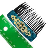 Vintage 30s–50s French Hair Comb Teal Marbled Acetate Applied Filigree – Rare collectible vintage item 