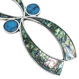 Vintage Mexico Alpaca Abalone Turquoise Hair Slide Stick Barrette 3.25 – OOAK - Unique one of a kind artisan item