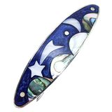 Vintage Alpaca Mexico Abalone Shooting Star Moon Hair Barrette Cobalt Blue – Estate Find