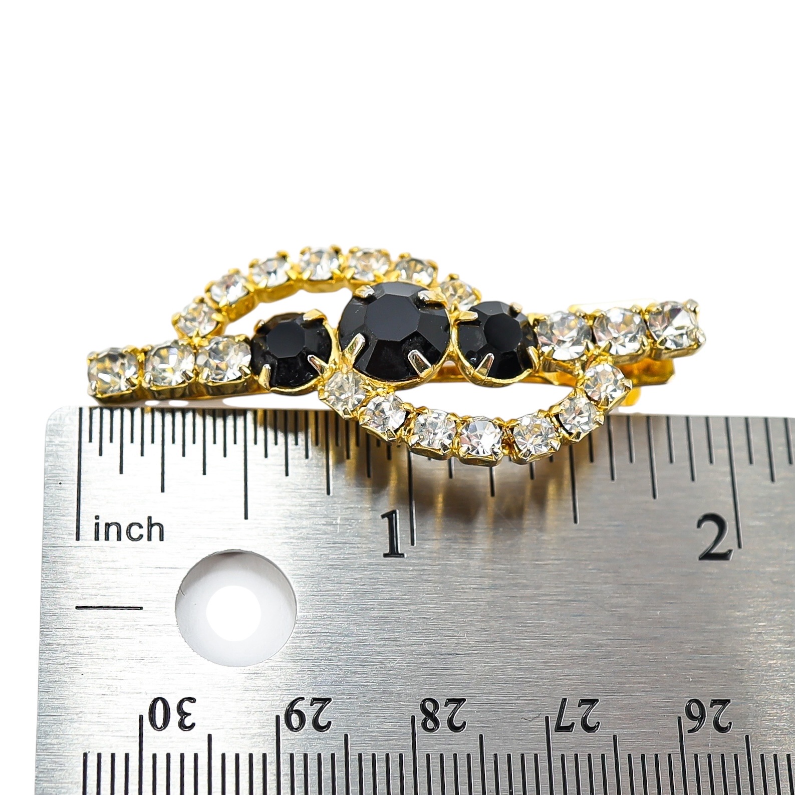 Vintage Lady Ellen Signed Rhinestone Hair Clip – Black & Clear Crystal Barrette 2 In image 4
