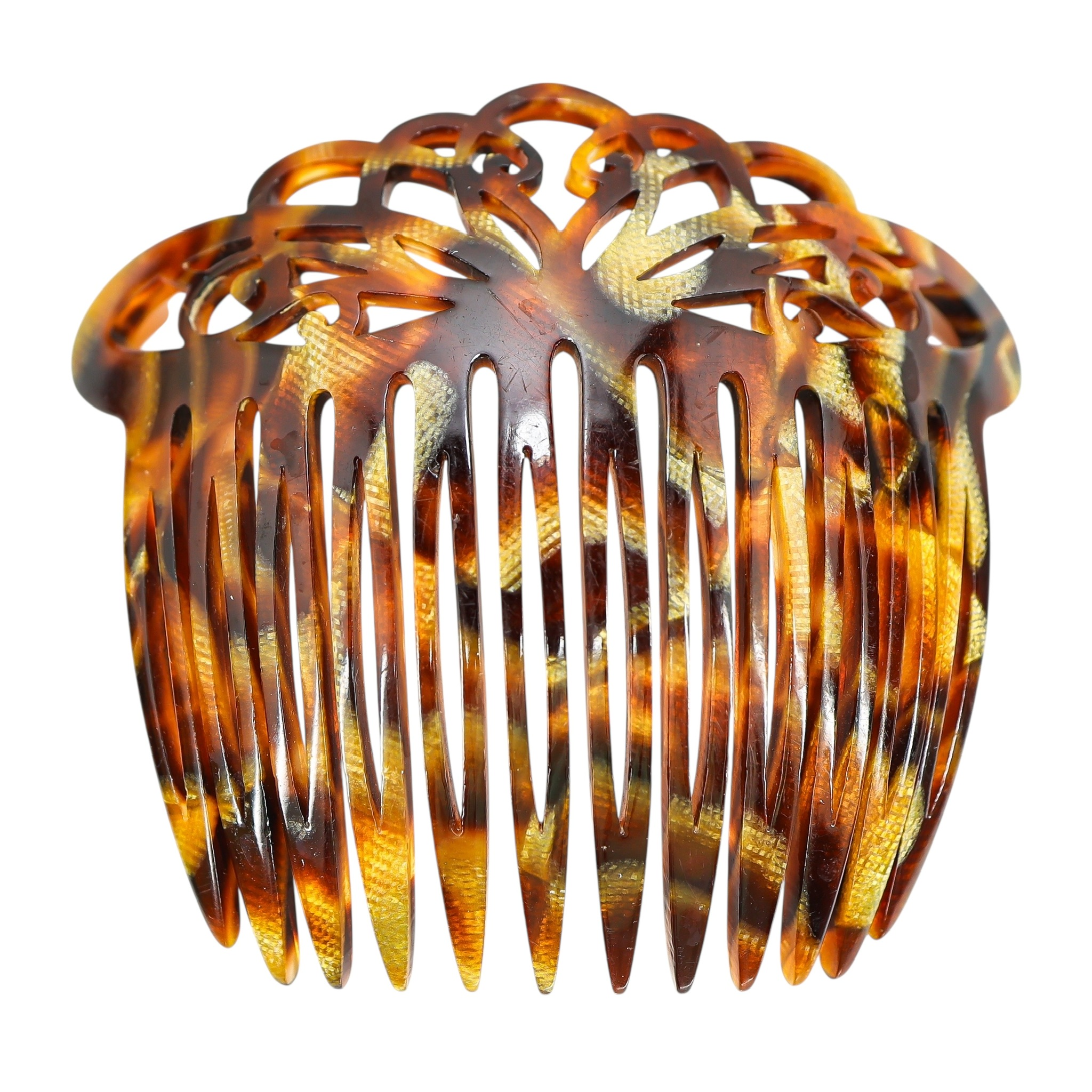 France Luxe Handmade Acetate Ornate Cut-Out Hair Comb - Faux Tortoise Shell - Brown