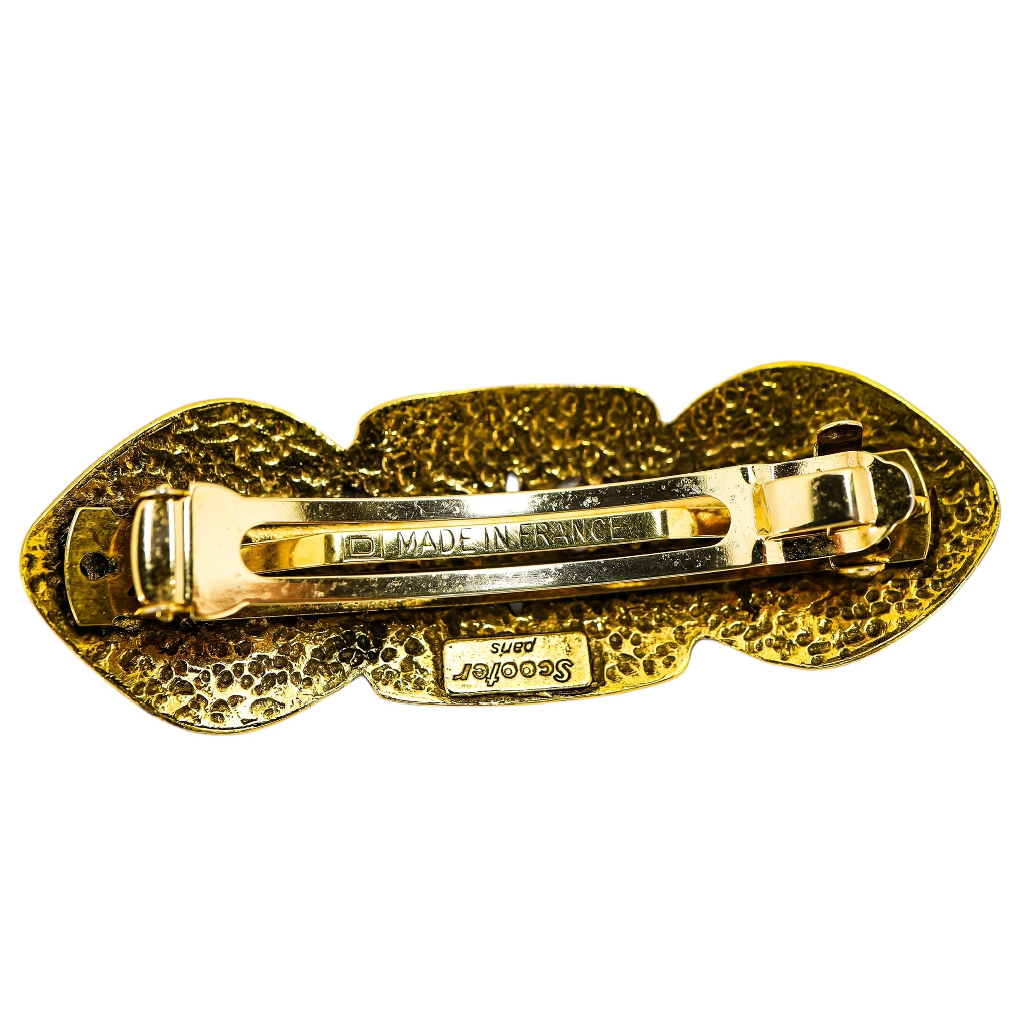 Vintage Scooter Paris Sculptural Gold-Tone Barrette - French Etruscan Revival Design ~4” image 4