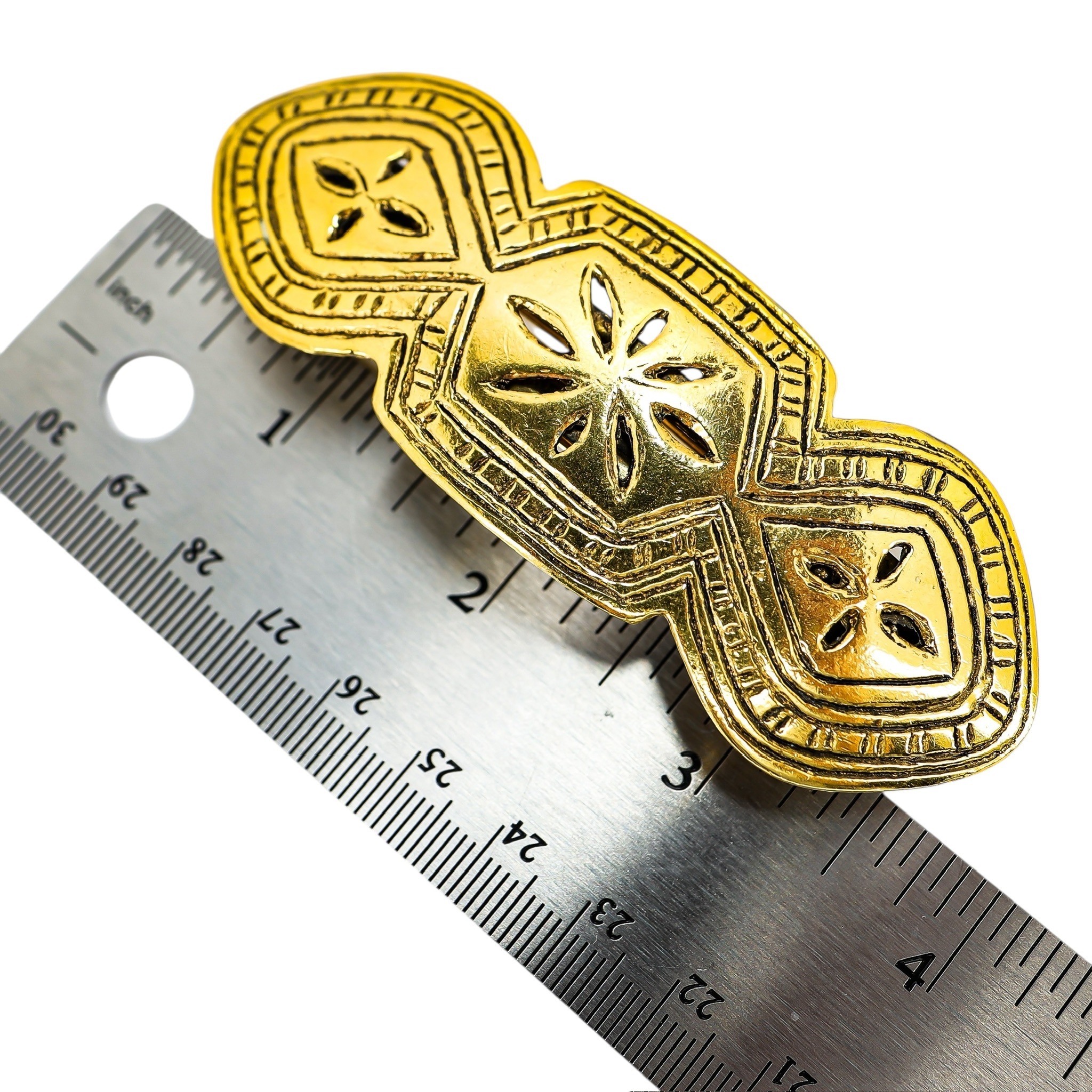 Vintage Scooter Paris Sculptural Gold-Tone Barrette - French Etruscan Revival Design ~4” image 6